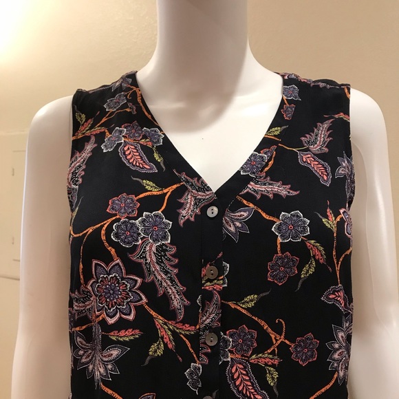 J Jill Sleeveless Tunic Top Womens Size XS Relaxed Fit Shirred Waist Button Up - Picture 7 of 14